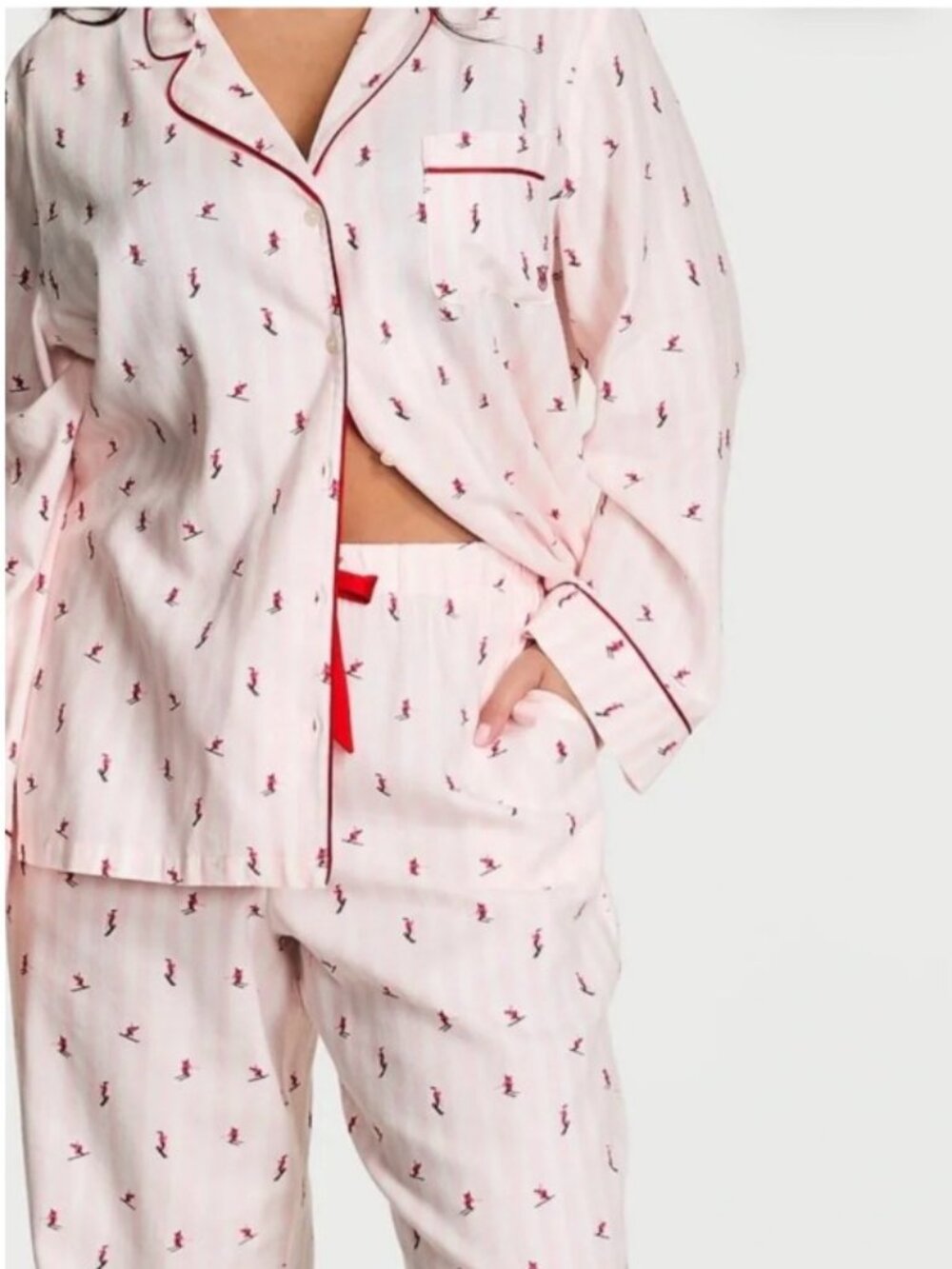 Victoria’s Secret Ski Flannel Pajama Set Striped Pink L